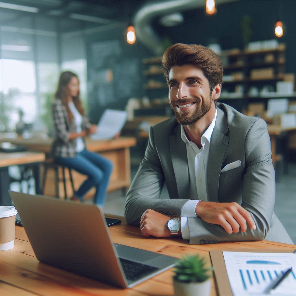 a relaxed business owner overseeing a smooth setup process