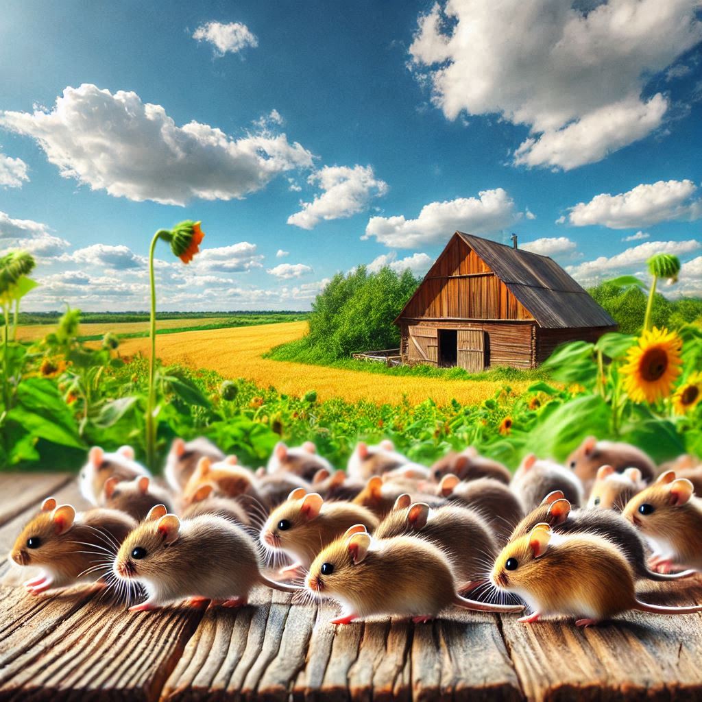 rodents running away from the barn at a far distance